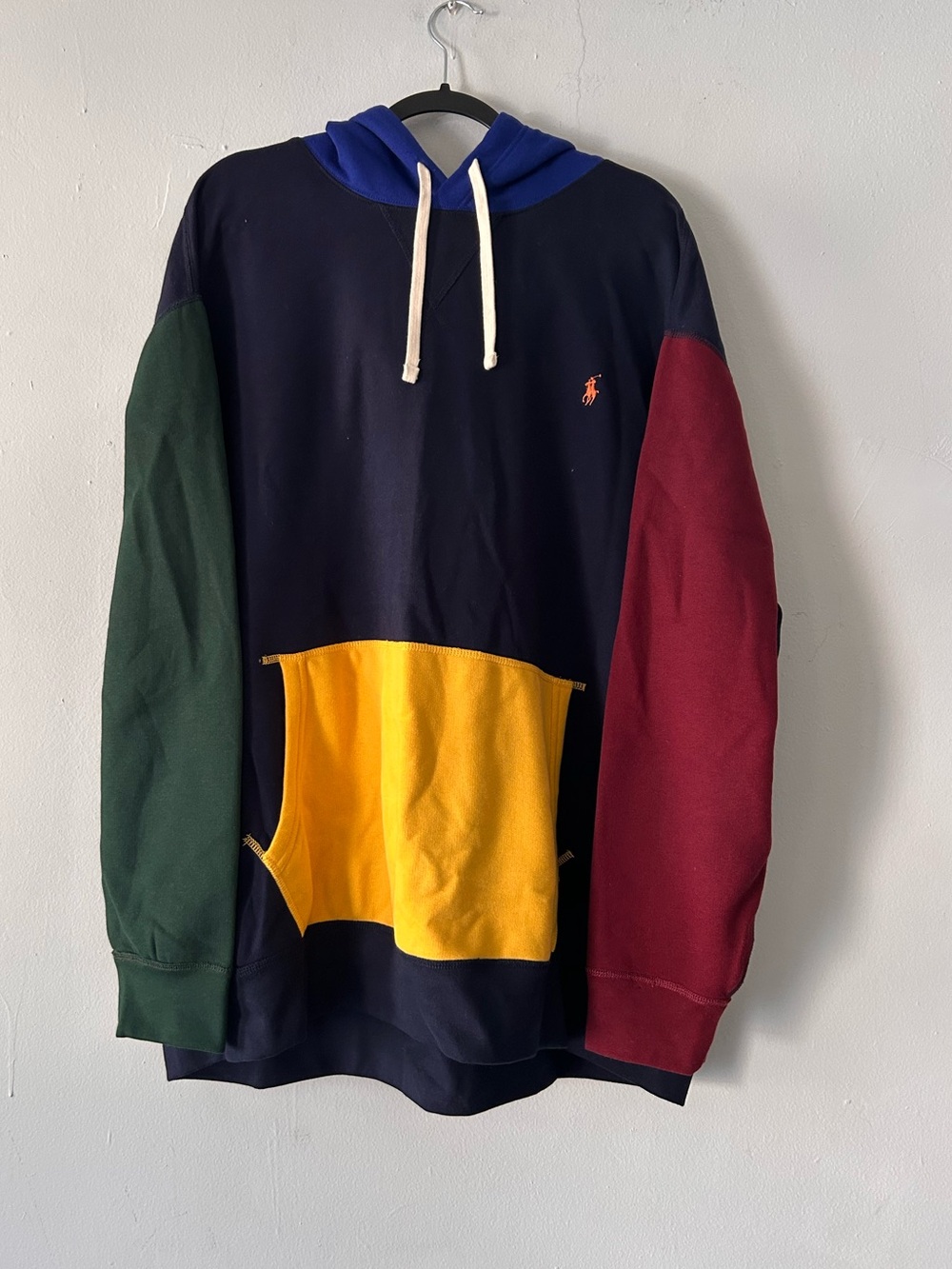 Ralph Lauren Polo Colorblock Hoodie Men's Blue Yellow Red Double Knit